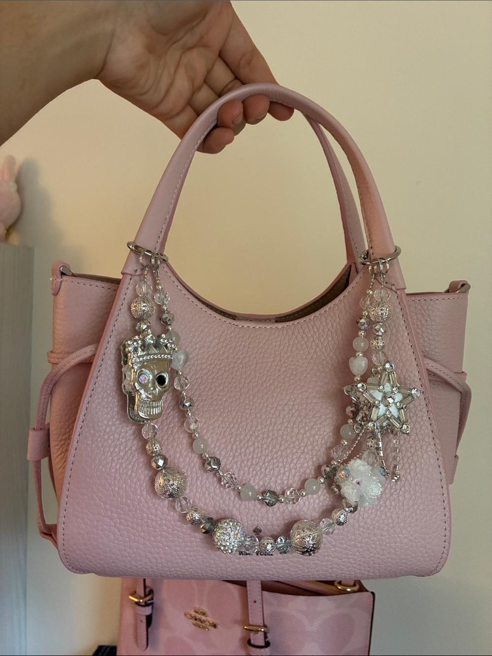Crystal Silver Skull & Star Beaded Bag Chain